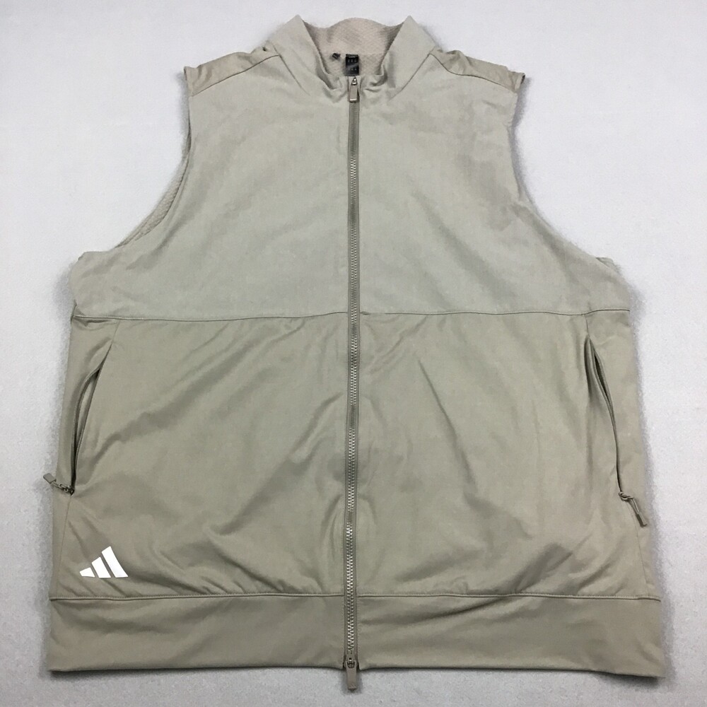 Adidas Vest Men Extra Large Beige Full Zip Sleeveless Golf Jacket Performance XL